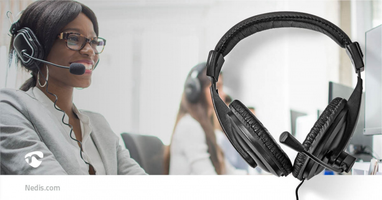 Nedis PC-Headset | Over-Ear | Stereo | 1x 3.5 mm / 2x 3.5 mm | Inklapbare Microfoon | Zwart