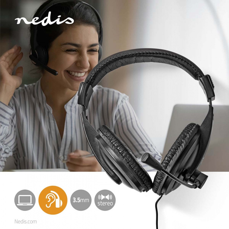 Nedis PC-Headset | Over-Ear | Stereo | 1x 3.5 mm / 2x 3.5 mm | Inklapbare Microfoon | Zwart