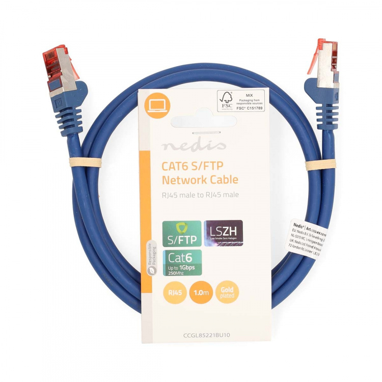 Nedis CAT6 Netwerkkabel | RJ45 Male | RJ45 Male | S/FTP | 1.00 m | Rond | LSZH | Blauw | Label Nedis CAT6 Netwerkkabel | RJ45 Male | RJ45 Male | S/FTP | 1.00 m | Rond | LSZH | Blauw | Label