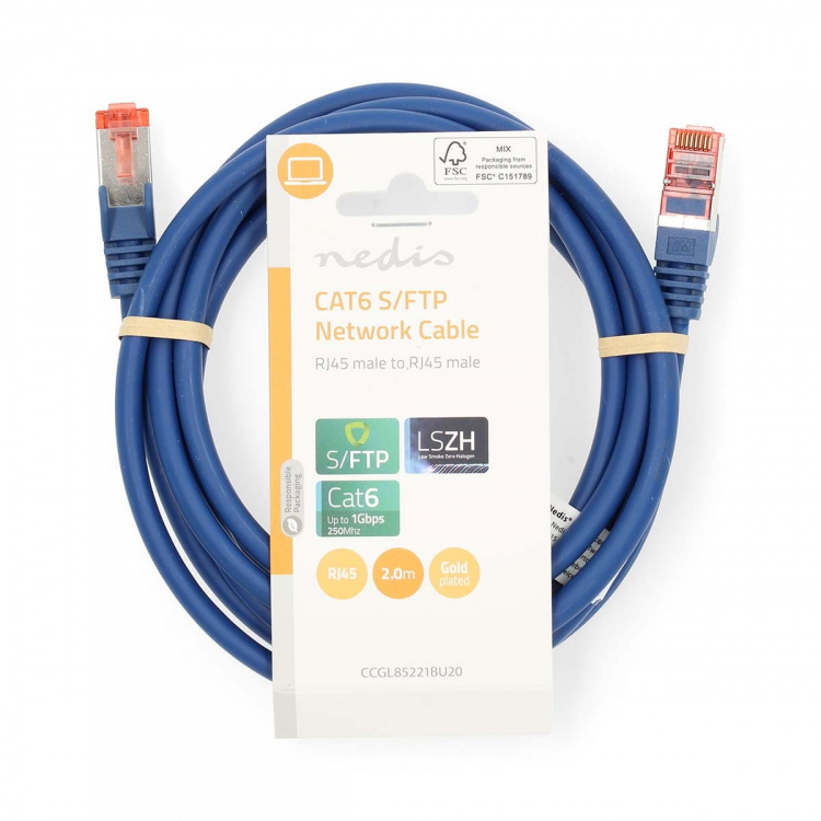 Nedis CAT6 Netwerkkabel | RJ45 Male | RJ45 Male | S/FTP | 2.00 m | Rond | LSZH | Blauw | Label