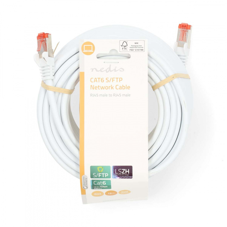 Nedis CAT6 Netwerkkabel | RJ45 Male | RJ45 Male | S/FTP | 15.0 m | Rond | LSZH | Wit | Label