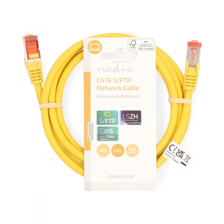 Nedis CAT6 Netwerkkabel | RJ45 Male | RJ45 Male | S/FTP | 2.00 m | Rond | LSZH | Geel | Label