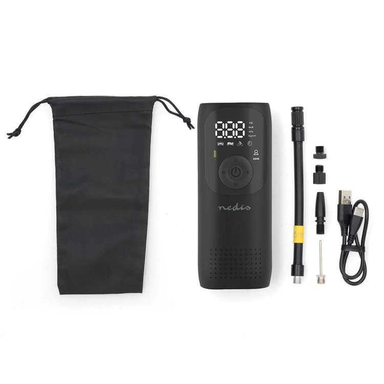 Nedis Oplaadbare luchtcompressor | 0.1 - 10.3 Bar | Dunlop-ventiel | Standen: Auto / Motor / Fiets / Bal | Ja | Luchtdruk meter