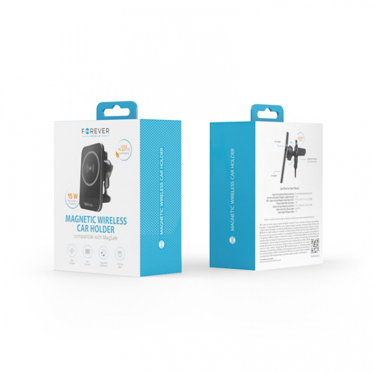 Forever MACH-100 - Autohouder met draadloos opladen voor smartphones, 15W, zwart Forever MACH-100 - Autohouder met draadloos opladen voor smartphones, 15W, zwart