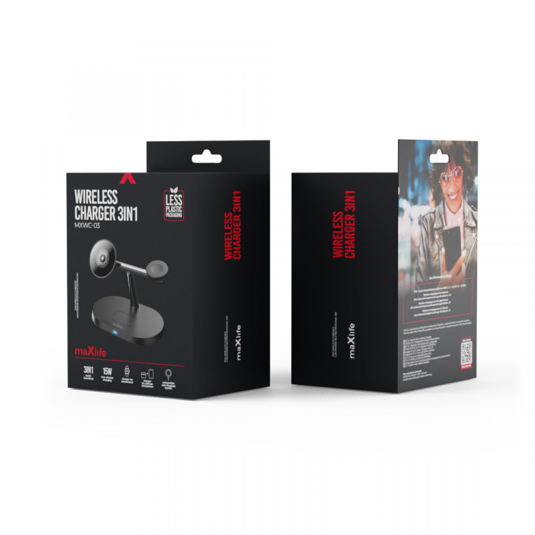 Maxlife MXWC-03 - 3-in-1 draadloos oplaadstation, 15W, zwart