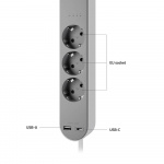 Hombli Smart Power Strip 3-way Grey USB-C & USB-A Hombli Smart Power Strip 3-way Grey USB-C & USB-A