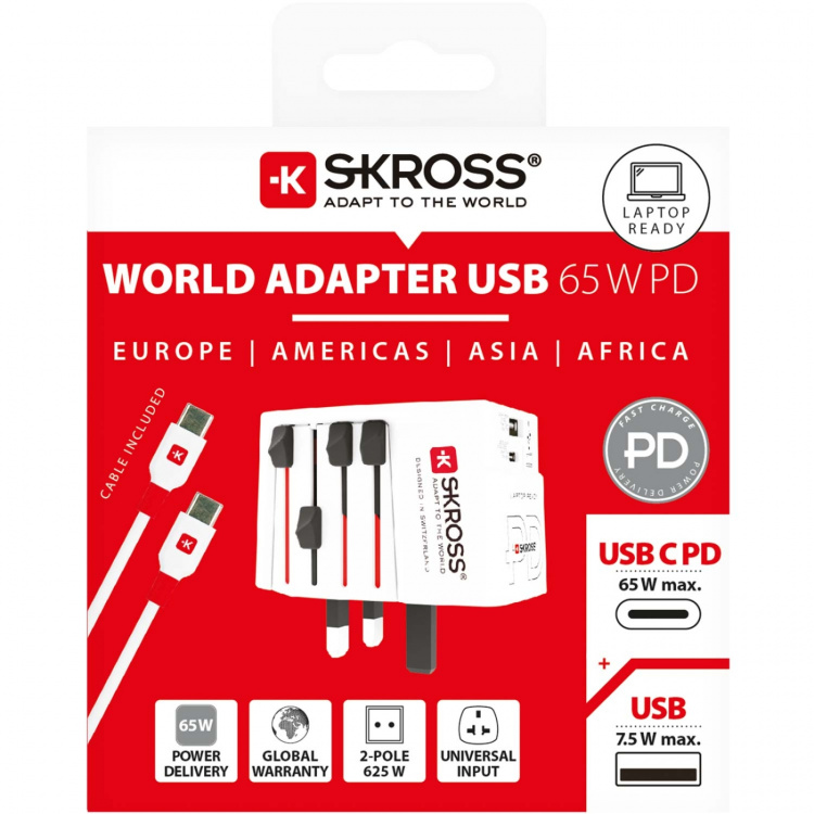 SKROSS World Adapter MUV USB AC65PD 1xUSB-C PD + 1xUSB-A 65W SKROSS World Adapter MUV USB AC65PD 1xUSB-C PD + 1xUSB-A 65W