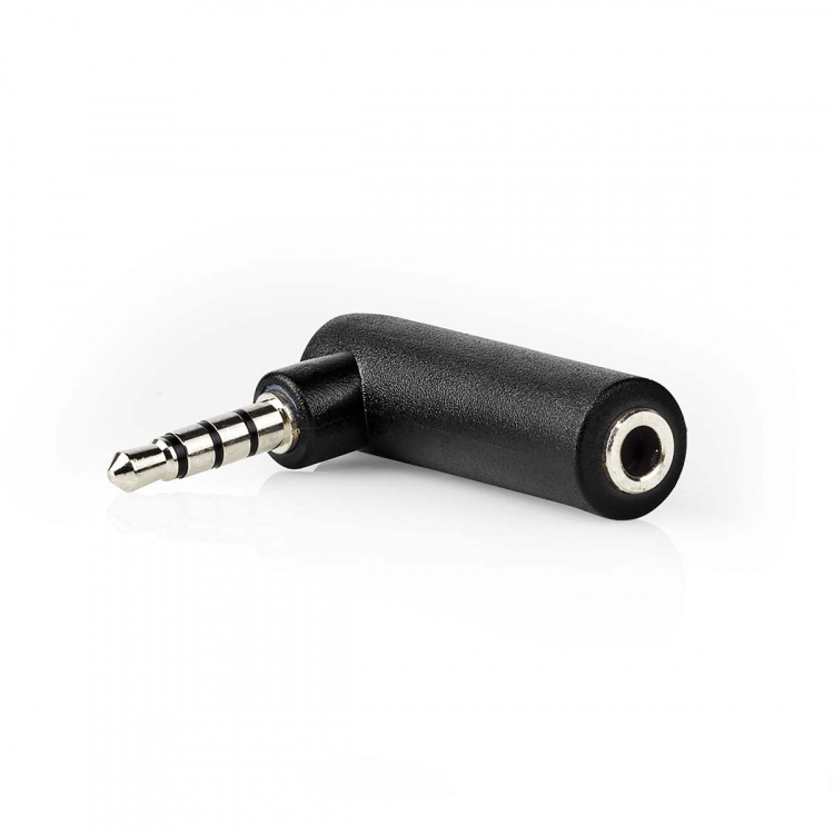 Nedis Stereo-Audioadapter | 3,5 mm Male | 3,5 mm Female | Vernikkeld | 90° Gehoekt | Metaal | Zwart | 1 Stuks | Doos