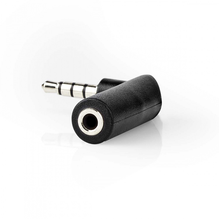 Nedis Stereo-Audioadapter | 3,5 mm Male | 3,5 mm Female | Vernikkeld | 90° Gehoekt | Metaal | Zwart | 1 Stuks | Doos