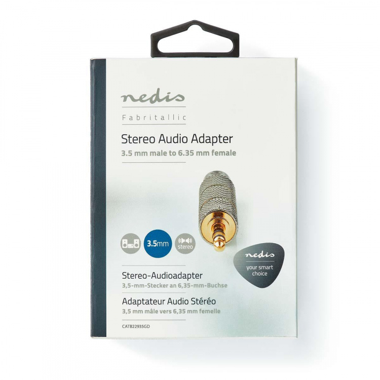 Nedis Stereo-Audioadapter | 3,5 mm Male | 6,35 mm Female | Verguld | Recht | Metaal | Goud / Metaal | 1 Stuks | Cover Window Box