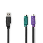 Nedis 2-in-1-Kabel | USB 2.0 | USB-A Male | 2x PS/2 Female | 480 Mbps | 0.30 m | Vernikkeld | Rond | PVC | Zwart | Doos