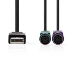 Nedis 2-in-1-Kabel | USB 2.0 | USB-A Male | 2x PS/2 Female | 480 Mbps | 0.30 m | Vernikkeld | Rond | PVC | Zwart | Doos