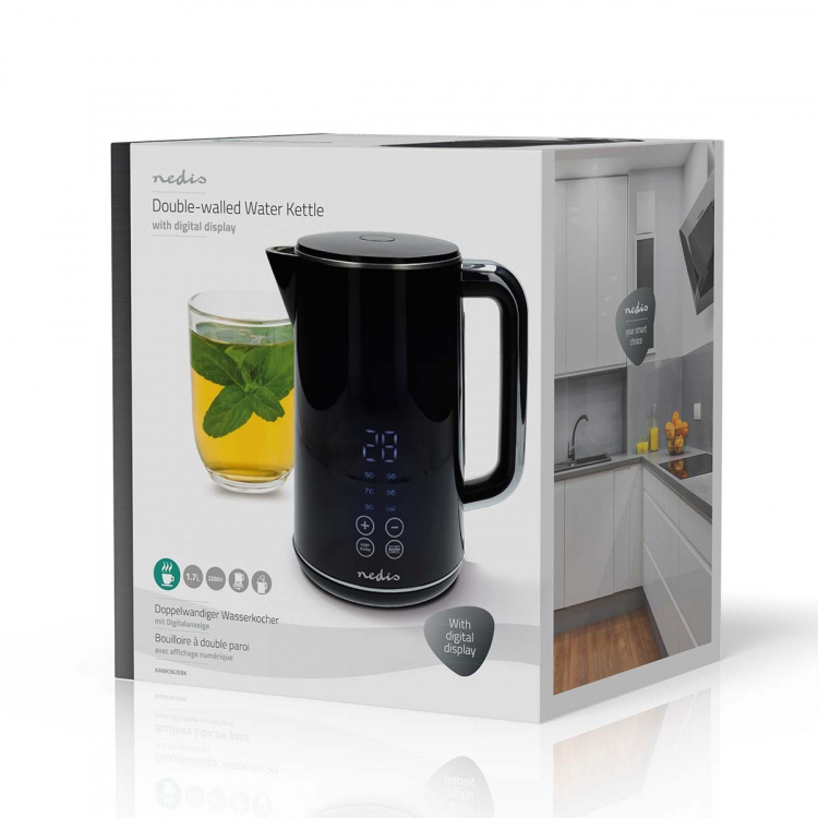 Nedis Waterkoker | 1.7 l | Kunststof | Zwart | 50,60,70,80,90,100 °C | Temperatuurindicator | 360 graden draaibaar | Verborgen verwarmingselement | Strix®-controller | Droogkookbeveiliging Nedis Waterkoker | 1.7 l | Kunststof | Zwart | 50,60,70,80,90,100 °C | Temperatuurindicator | 360 graden draaibaar | Verborgen verwarmingselement | Strix®-controller | Droogkookbeveiliging