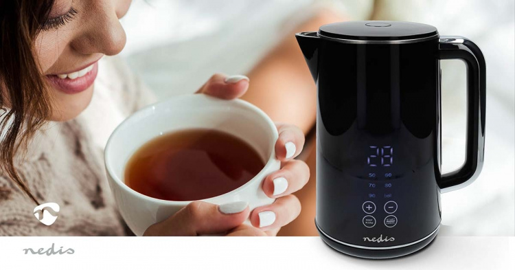 Nedis Waterkoker | 1.7 l | Kunststof | Zwart | 50,60,70,80,90,100 °C | Temperatuurindicator | 360 graden draaibaar | Verborgen verwarmingselement | Strix®-controller | Droogkookbeveiliging Nedis Waterkoker | 1.7 l | Kunststof | Zwart | 50,60,70,80,90,100 °C | Temperatuurindicator | 360 graden draaibaar | Verborgen verwarmingselement | Strix®-controller | Droogkookbeveiliging