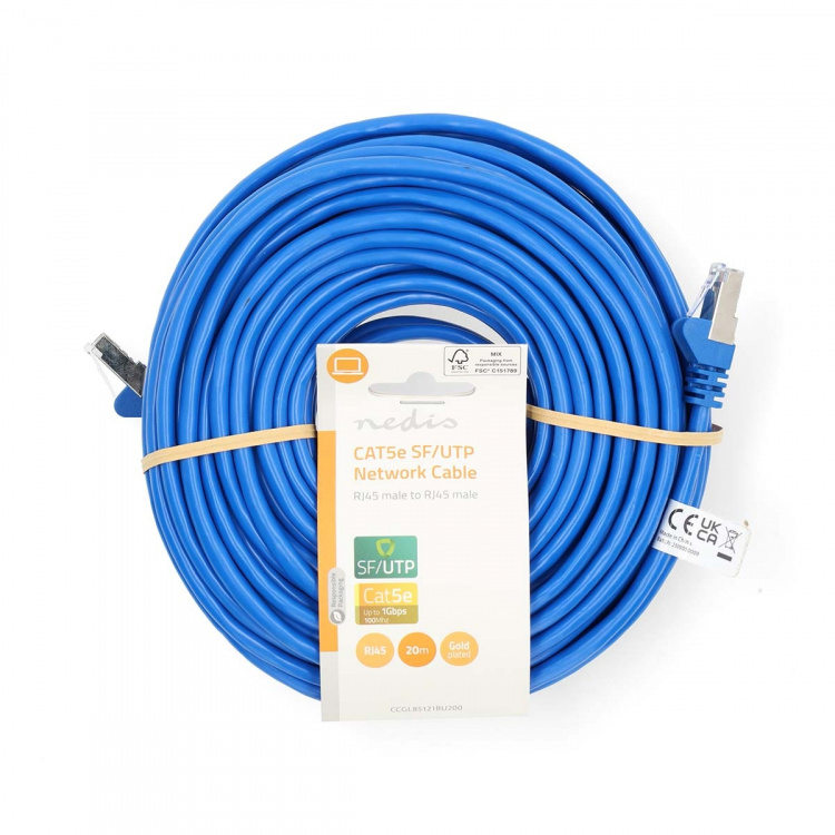 Nedis CAT5e Netwerkkabel | SF/UTP | RJ45 Male | RJ45 Male | 20.0 m | Rond | PVC | Blauw | Label Nedis CAT5e Netwerkkabel | SF/UTP | RJ45 Male | RJ45 Male | 20.0 m | Rond | PVC | Blauw | Label