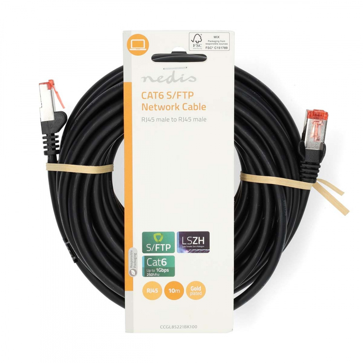 Nedis CAT6 Netwerkkabel | RJ45 Male | RJ45 Male | S/FTP | 10.0 m | Rond | LSZH | Zwart | Label Nedis CAT6 Netwerkkabel | RJ45 Male | RJ45 Male | S/FTP | 10.0 m | Rond | LSZH | Zwart | Label