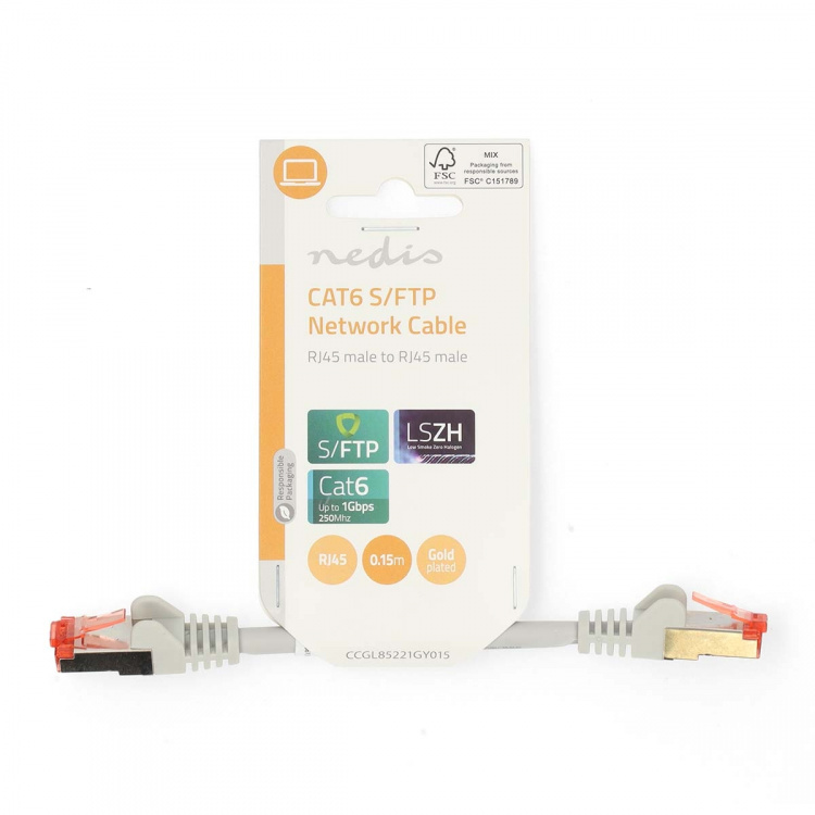 Nedis CAT6 Netwerkkabel | RJ45 Male | RJ45 Male | S/FTP | 0.15 m | Rond | LSZH | Grijs | Label Nedis CAT6 Netwerkkabel | RJ45 Male | RJ45 Male | S/FTP | 0.15 m | Rond | LSZH | Grijs | Label