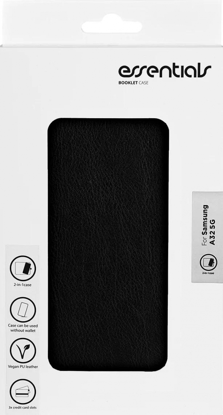 Essentials Samsung A32 5G PU wallet, detachable,3 cards,Black