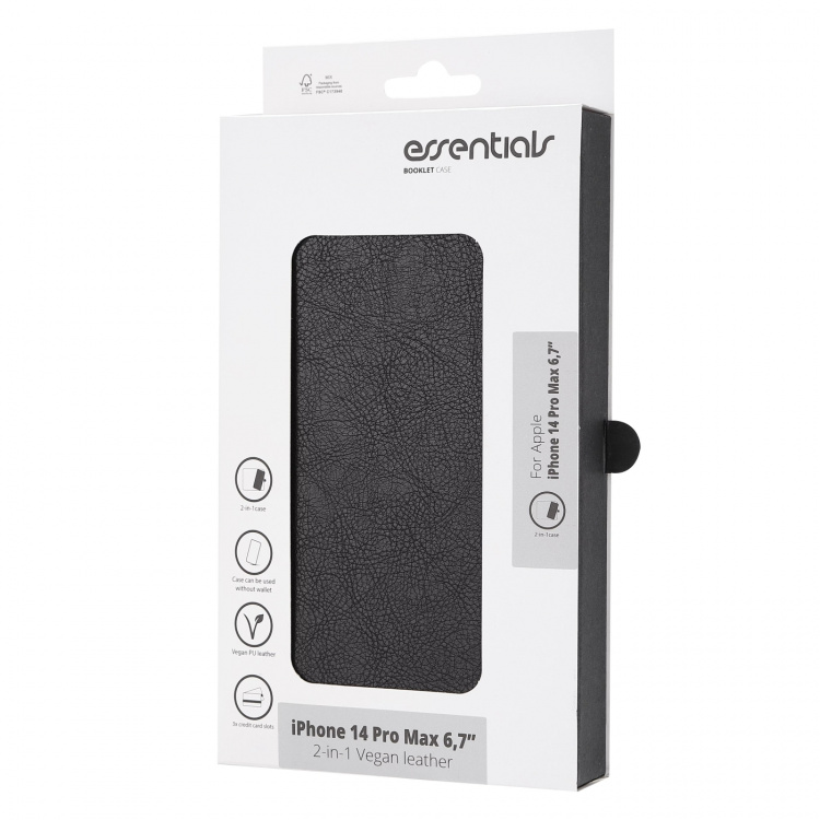 Essentials iPhone 14 Pro Max PU wall,detach,3 card,Black