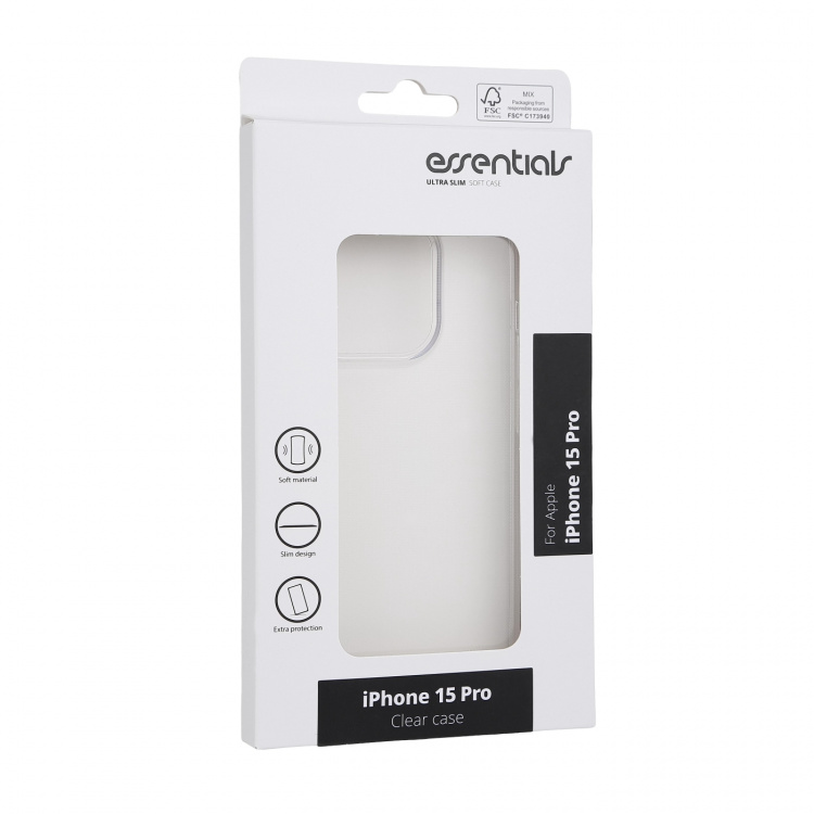 Essentials iPhone 15 Pro TPU back cover, transparent Essentials iPhone 15 Pro TPU back cover, transparent