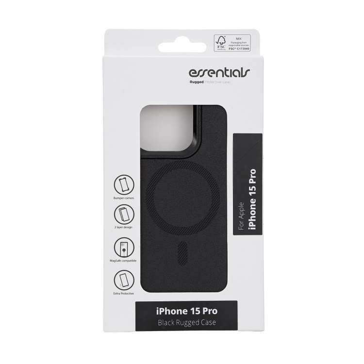 Essentials iPhone 15 Pro rugged case, magnet, black Essentials iPhone 15 Pro rugged case, magnet, black