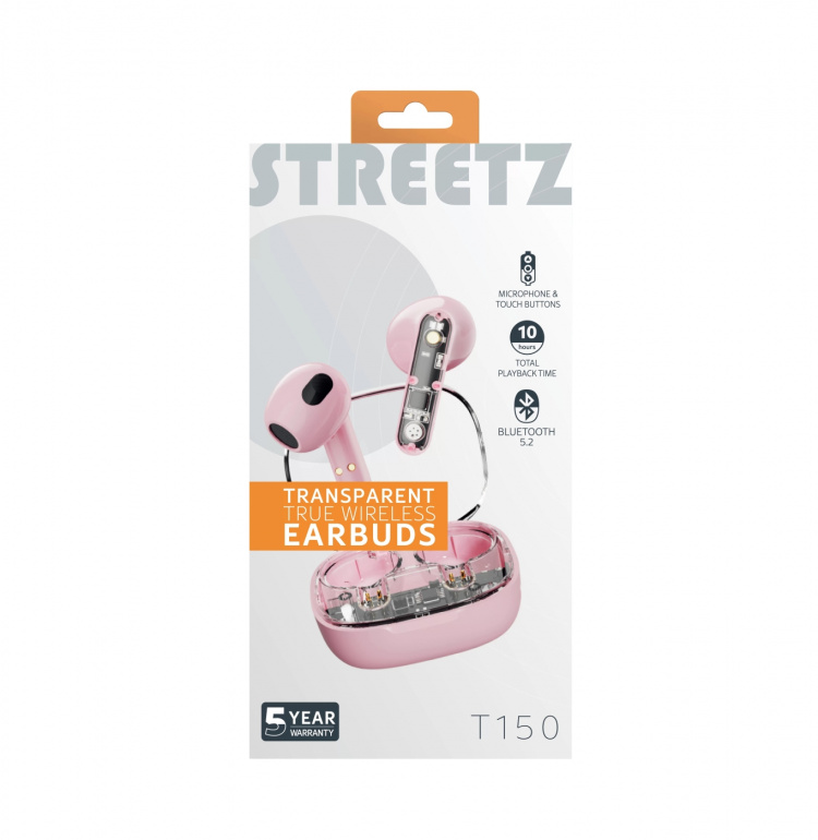 Streetz T150 TWS earphones, Transparent Pink Streetz T150 TWS earphones, Transparent Pink