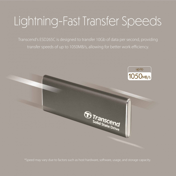 Transcend Portabel SSD ESD256C USB-C 1TB 10Gbps (R1050/W950 Mb/s) Aluminium