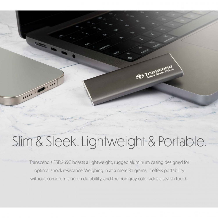 Transcend Portabel SSD ESD256C USB-C 2TB 10Gbps (R1050/W950 Mb/s) Aluminium