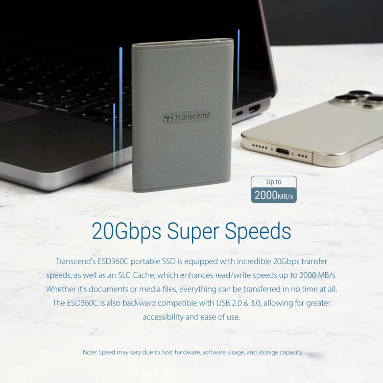Transcend Portabel SSD ESD360C USB-C 2TB 20Gbps (R2000/W2000 Mb/s)