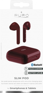 Puro Bluetooth Slim Pod hörlurar med laddstation, Röd Puro Bluetooth Slim Pod hörlurar med laddstation, Röd