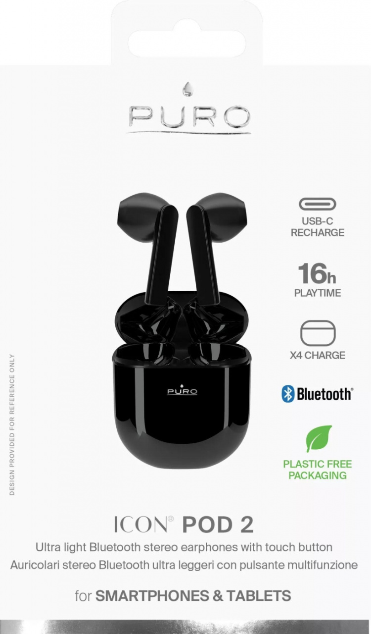 Puro ICON POD 2, Bluetooth-oortelefoon met oplaadbasis, zwart Puro ICON POD 2, Bluetooth-oortelefoon met oplaadbasis, zwart