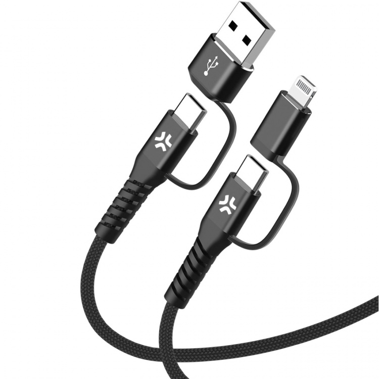Celly 4-i-1-kabel USB-C/USB-A till USB-C/Lightning Max 60W 2 m Svart Celly 4-i-1-kabel USB-C/USB-A till USB-C/Lightning Max 60W 2 m Svart
