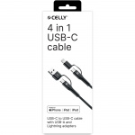 Celly 4-i-1-kabel USB-C/USB-A till USB-C/Lightning Max 60W 2 m Svart Celly 4-i-1-kabel USB-C/USB-A till USB-C/Lightning Max 60W 2 m Svart