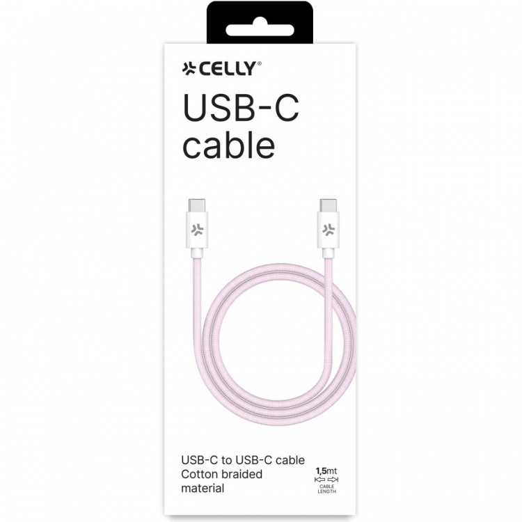 Celly USB-C - USB-C-kabel 60W 1,5 m Rosa Celly USB-C - USB-C-kabel 60W 1,5 m Rosa