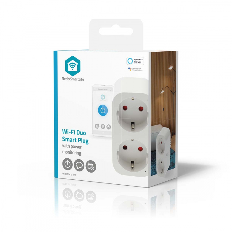 Nedis SmartLife Slimme Stekker | IP21 | Energiemeter | 3680 W | Type F (CEE 7/7) | 0 - 55 °C | Android™ / IOS | 2-wegs | Wit | 1 Stuks