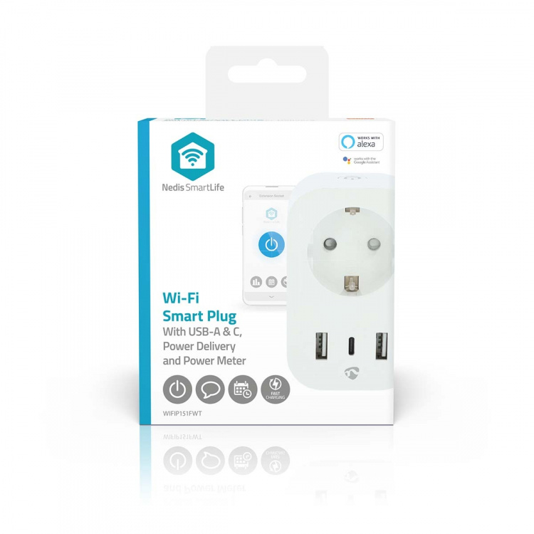 Nedis SmartLife Slimme Stekker | IP21 | Energiemeter | 3680 W | Type F (CEE 7/7) / 1x USB-C™ / 2x USB | 0 - 55 °C | Android™ / IOS | Wit | 1 Stuks Nedis SmartLife Slimme Stekker | IP21 | Energiemeter | 3680 W | Type F (CEE 7/7) / 1x USB-C™ / 2x USB | 0 - 55 °C | Android™ / IOS | Wit | 1 Stuks