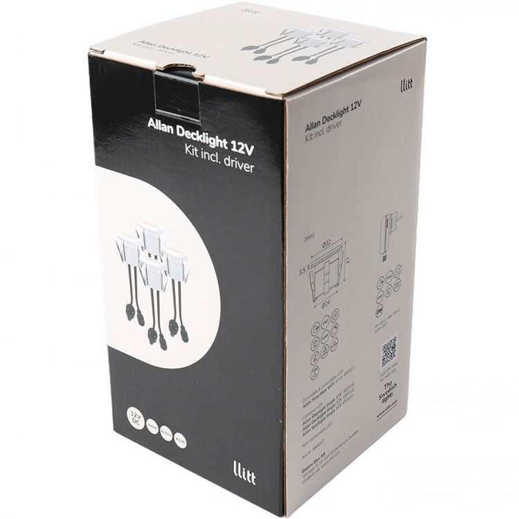 Llitt Allan Decklight kit 4-pack inkl strömadapter 12V 3000K 10lm IP67