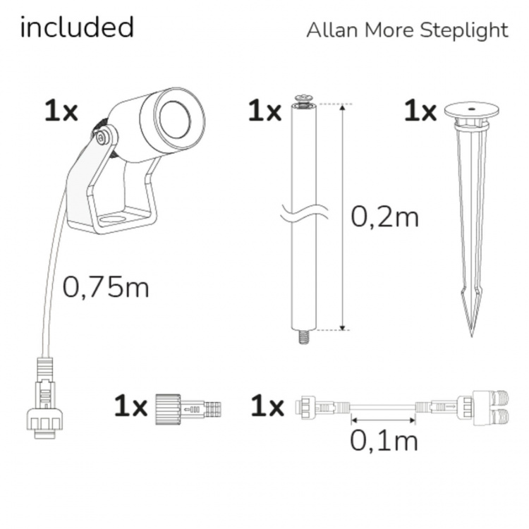 Llitt Allan More Spotlight m metallspjut 1-pack 12V 3000K 100lm IP67 Llitt Allan More Spotlight m metallspjut 1-pack 12V 3000K 100lm IP67