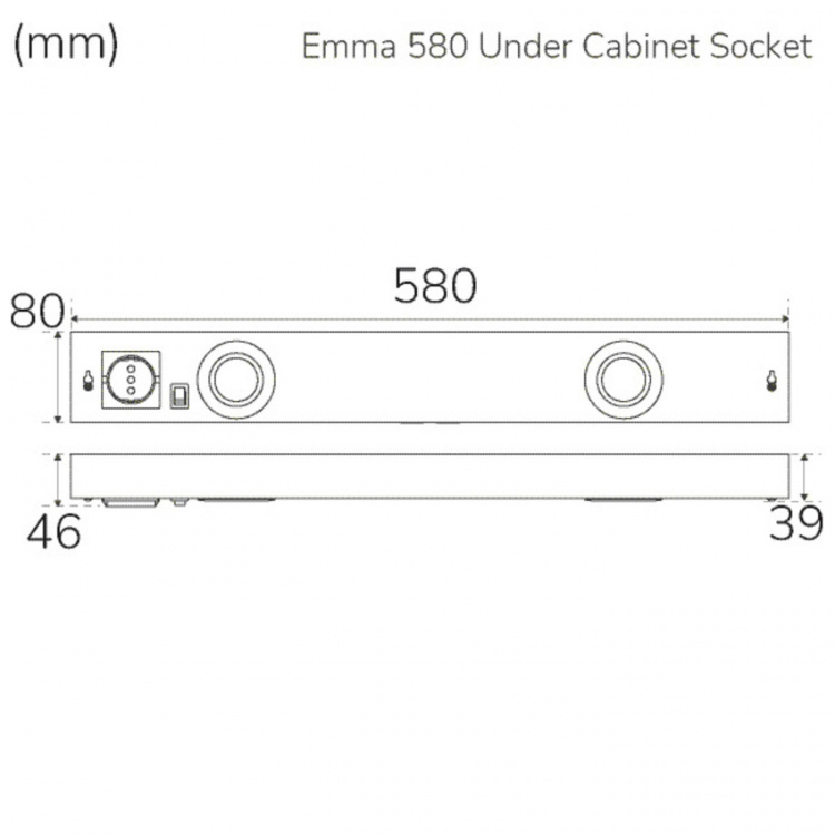 Llitt Emma 580 Köksbänksbelysning 2xspot + uttag 3000K 650lm 580cm