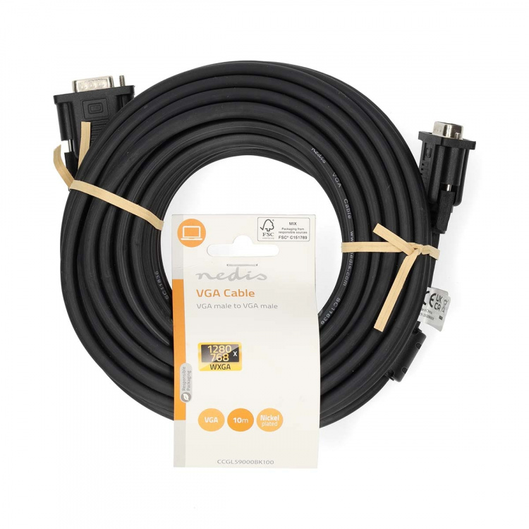 Nedis VGA-Kabel | VGA Male | VGA Male | Vernikkeld | Maximale resolutie: 1280x768 | 10.0 m | Rond | ABS | Zwart | Label