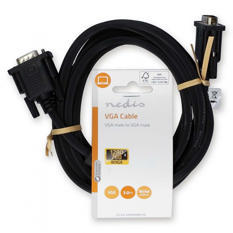 Nedis VGA-Kabel | VGA Male | VGA Male | Vernikkeld | Maximale resolutie: 1280x768 | 3.00 m | Rond | ABS | Zwart | Label Nedis VGA-Kabel | VGA Male | VGA Male | Vernikkeld | Maximale resolutie: 1280x768 | 3.00 m | Rond | ABS | Zwart | Label