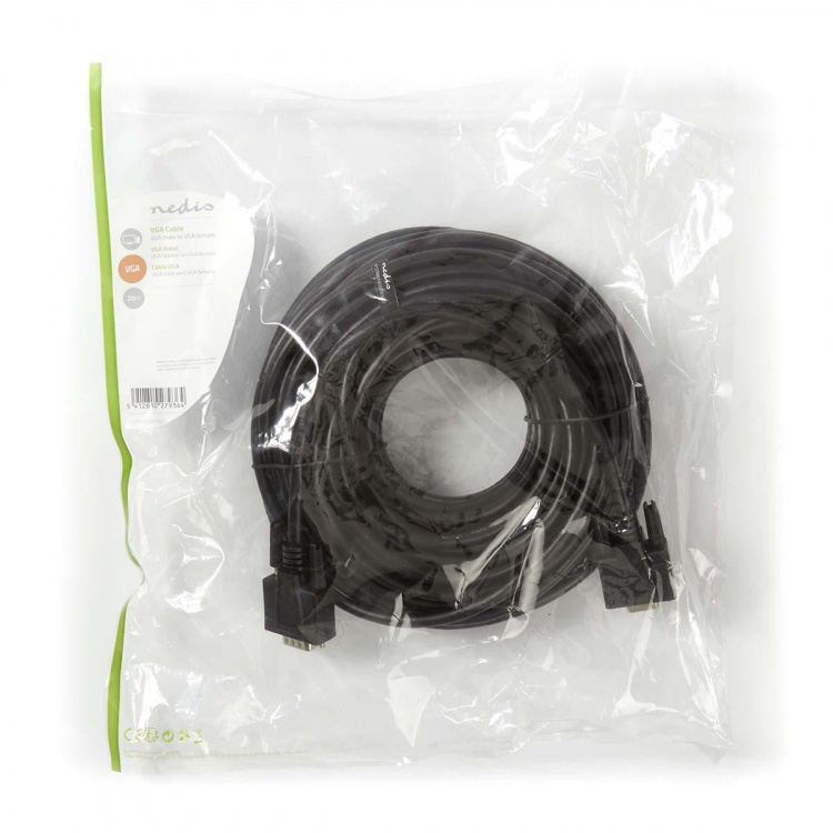 Nedis VGA-Kabel | VGA Male | VGA Female 15p | Vernikkeld | Maximale resolutie: 1280x800 | 20.0 m | Rond | ABS | Zwart | Polybag Nedis VGA-Kabel | VGA Male | VGA Female 15p | Vernikkeld | Maximale resolutie: 1280x800 | 20.0 m | Rond | ABS | Zwart | Polybag