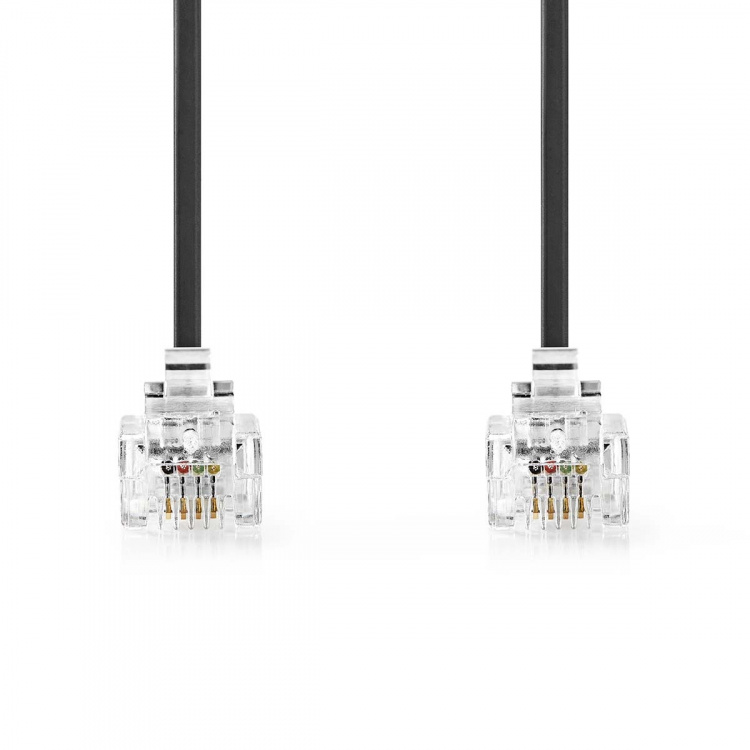 Nedis Telecomkabel | RJ11 Male | RJ11 Male | 2.00 m | Kabel design: Plat | Goud Verguld | Kabeltype: RJ11 | Zwart | Label