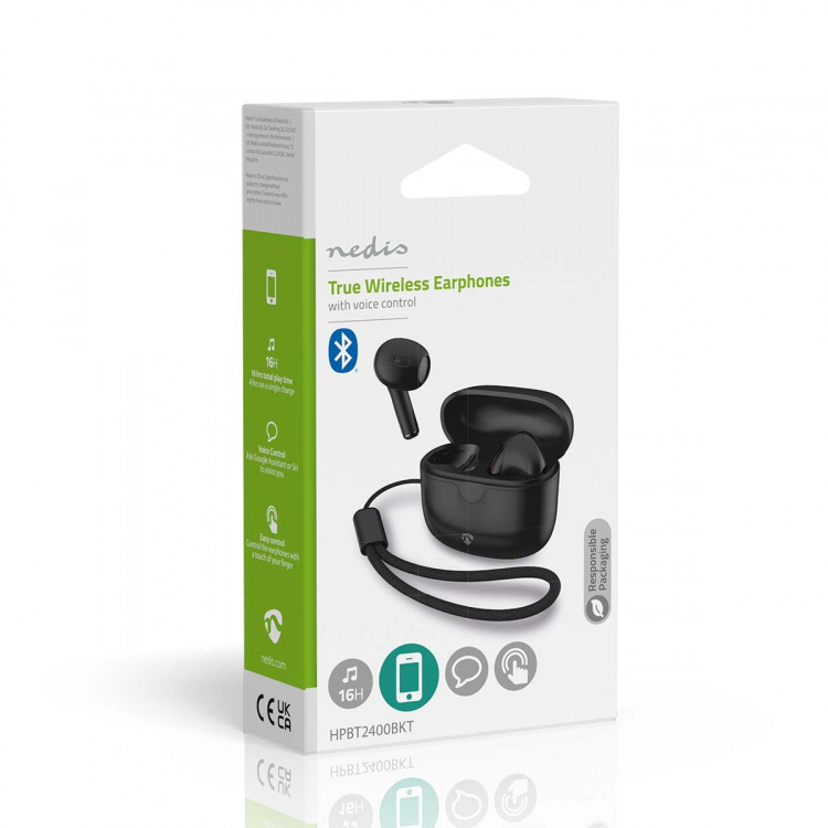 Nedis Volledig Draadloze Oordopjes | Bluetooth® | Maximale batterijduur: 16 uur | Aanraakbediening | Charging case | Draadloze oplaadcase | Ingebouwde microfoon | Ondersteuning voor spraakbesturing | Zwart Nedis Volledig Draadloze Oordopjes | Bluetooth® | Maximale batterijduur: 16 uur | Aanraakbediening | Charging case | Draadloze oplaadcase | Ingebouwde microfoon | Ondersteuning voor spraakbesturing | Zwart