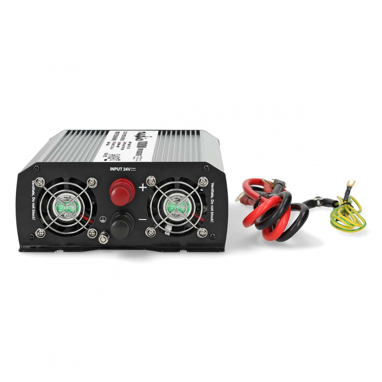Nedis Omvormer Gemodificeerde Sinusgolf | Ingangsvoltage: 24 V DC | Apparaat stroomoutput: Type F (CEE 7/3) / USB-A | 230 V AC 50 Hz | 1000 W | Piekvermogen: 2000 W | Screw Terminal | Zilver