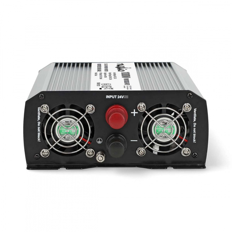 Nedis Omvormer Gemodificeerde Sinusgolf | Ingangsvoltage: 24 V DC | Apparaat stroomoutput: Type F (CEE 7/3) / USB-A | 230 V AC 50 Hz | 1000 W | Piekvermogen: 2000 W | Screw Terminal | Zilver