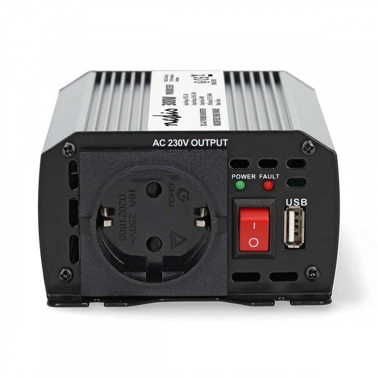 Nedis Omvormer Gemodificeerde Sinusgolf | Ingangsvoltage: 12 V DC | Apparaat stroomoutput: Type F (CEE 7/3) / USB-A | 230 V AC 50 Hz | 300 W | Piekvermogen: 600 W | Accuklemmen + Aansteker | Zilver Nedis Omvormer Gemodificeerde Sinusgolf | Ingangsvoltage: 12 V DC | Apparaat stroomoutput: Type F (CEE 7/3) / USB-A | 230 V AC 50 Hz | 300 W | Piekvermogen: 600 W | Accuklemmen + Aansteker | Zilver