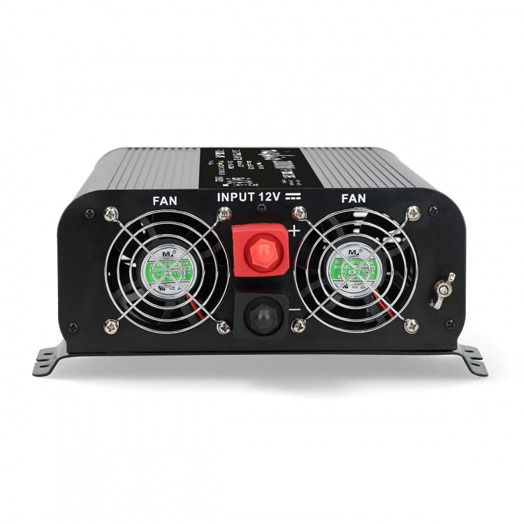 Nedis Omvormer Pure Sinusgolf | Ingangsvoltage: 12 V DC | Apparaat stroomoutput: Type F (CEE 7/3) / USB-A / 1x USB-C™ | 230 V AC 50 Hz | 2000 W | Piekvermogen: 4000 W | Screw Terminal | Zuivere Sinusgolf | Zekering | Zwart