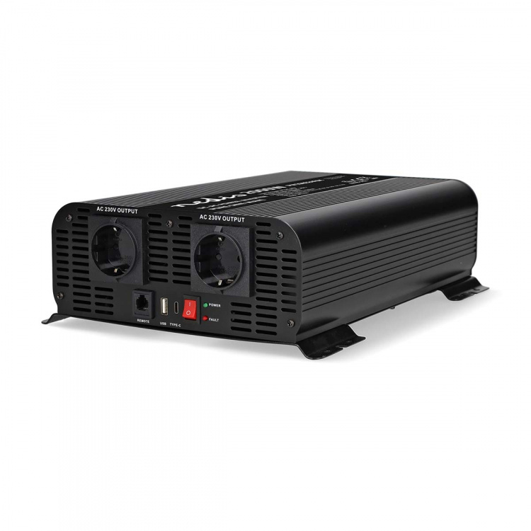 Nedis Omvormer Pure Sinusgolf | Ingangsvoltage: 24 V DC | Apparaat stroomoutput: Type F (CEE 7/3) / USB-A / 1x USB-C™ | 230 V AC 50 Hz | 2000 W | Piekvermogen: 4000 W | Screw Terminal | Zuivere Sinusgolf | Zekering | Zwart Nedis Omvormer Pure Sinusgolf | Ingangsvoltage: 24 V DC | Apparaat stroomoutput: Type F (CEE 7/3) / USB-A / 1x USB-C™ | 230 V AC 50 Hz | 2000 W | Piekvermogen: 4000 W | Screw Terminal | Zuivere Sinusgolf | Zekering | Zwart