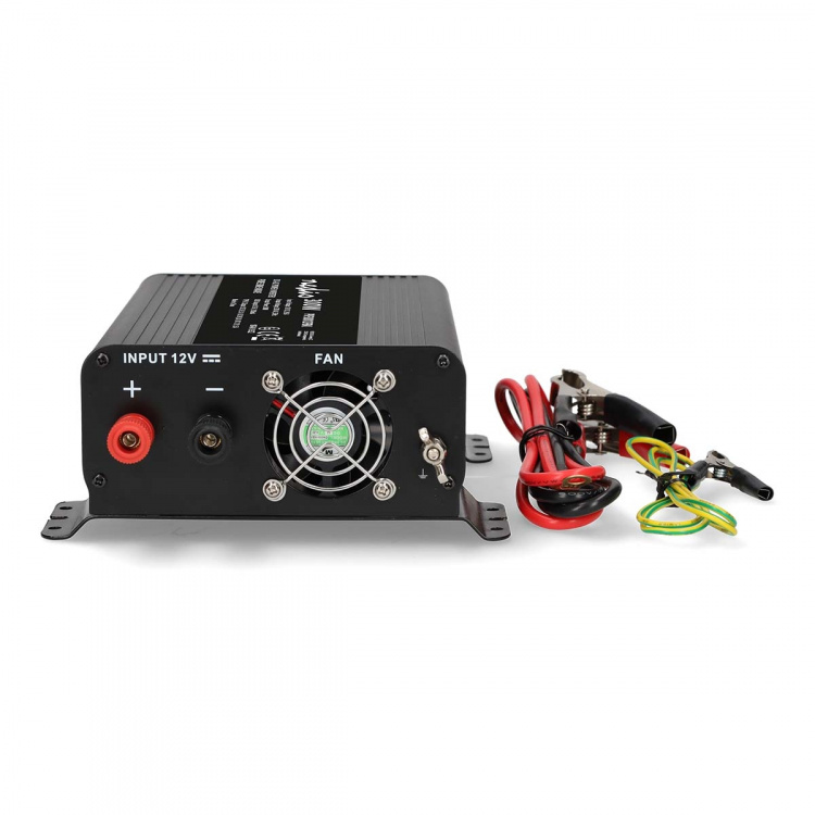 Nedis Omvormer Pure Sinusgolf | Ingangsvoltage: 12 V DC | Apparaat stroomoutput: Type F (CEE 7/3) / USB-A / 1x USB-C™ | 230 V AC 50 Hz | 300 W | Piekvermogen: 600 W | Screw Terminal | Zuivere Sinusgolf | Zekering | Zwart